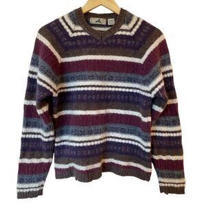 EMS Long Sleeve Wool Striped V-Neck Pullover Sweater Gray Women's Small Vintage